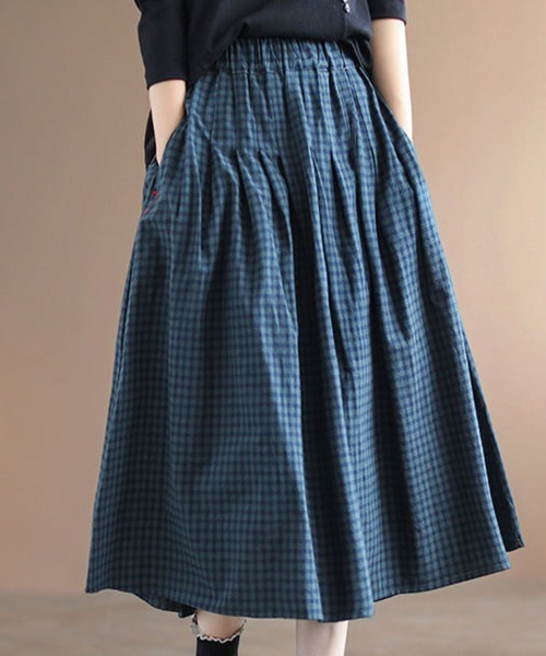 SallyLunn(サリーラン)の「ギャザーチェックスカート(スカート・レディース・ブラック/ブルー・MEDIUM/LARGE)」の2枚目の写真
