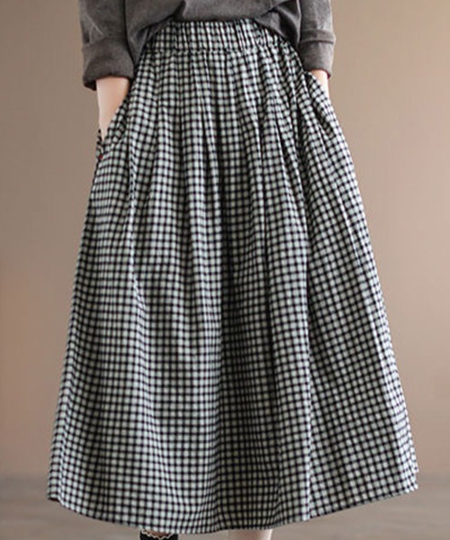 SallyLunn(サリーラン)の「ギャザーチェックスカート(スカート・レディース・ブラック/ブルー・MEDIUM/LARGE)」の1枚目の写真