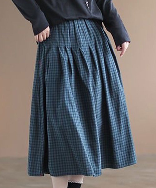 SallyLunn(サリーラン)の「ギャザーチェックスカート(スカート・レディース・ブラック/ブルー・MEDIUM/LARGE)」の8枚目の写真