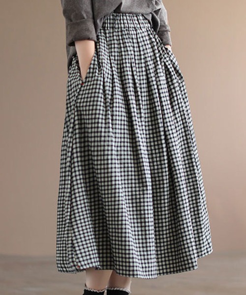SallyLunn(サリーラン)の「ギャザーチェックスカート(スカート・レディース・ブラック/ブルー・MEDIUM/LARGE)」の4枚目の写真