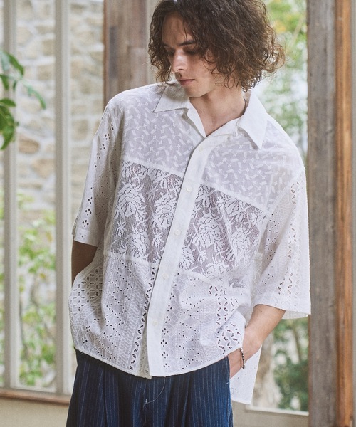 CASPER JOHN（キャスパージョン）の「Triple docking lace shirts/トリプルドッキングレースシャツ（シャツ/ブラウス・メンズ・ブラック/ホワイト・SMALL/X-SMALL/MEDIUM/LARGE）」の3枚目の写真