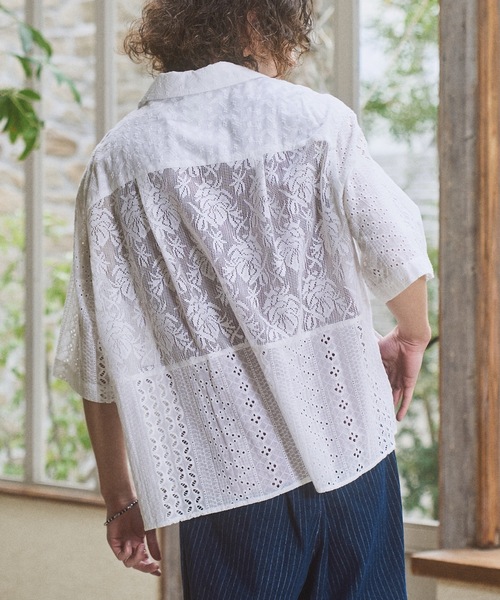 CASPER JOHN（キャスパージョン）の「Triple docking lace shirts/トリプルドッキングレースシャツ（シャツ/ブラウス・メンズ・ブラック/ホワイト・SMALL/X-SMALL/MEDIUM/LARGE）」の4枚目の写真