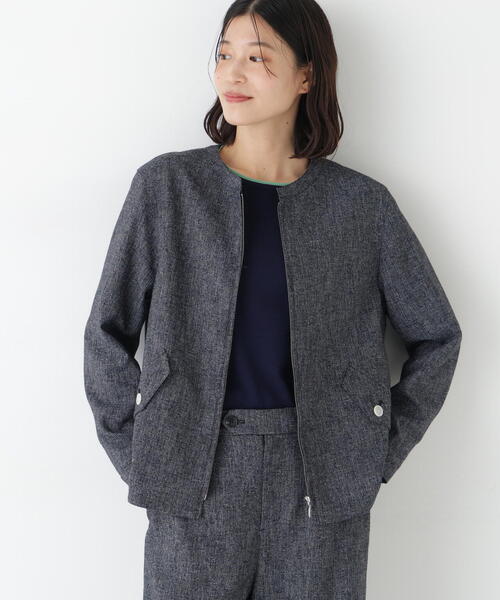 human woman（ヒューマンウーマン）の「◆リングツィードノーカラーブルゾン（ブルゾン・レディース・ネイビー/グレー・MEDIUM）」の2枚目の写真
