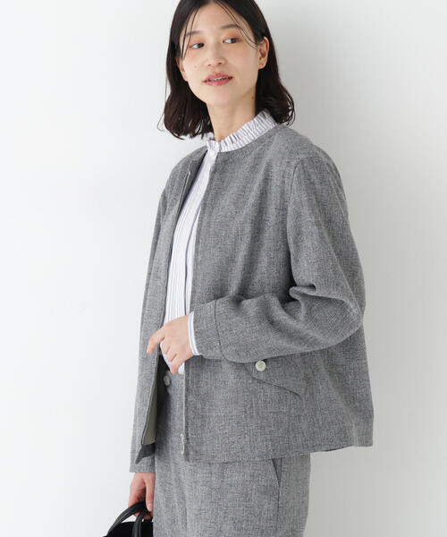 human woman（ヒューマンウーマン）の「◆リングツィードノーカラーブルゾン（ブルゾン・レディース・ネイビー/グレー・MEDIUM）」の4枚目の写真