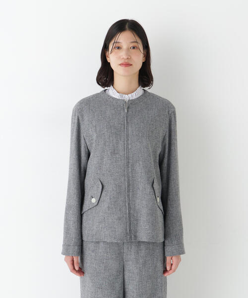 human woman（ヒューマンウーマン）の「◆リングツィードノーカラーブルゾン（ブルゾン・レディース・ネイビー/グレー・MEDIUM）」の6枚目の写真