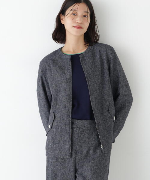 human woman（ヒューマンウーマン）の「◆リングツィードノーカラーブルゾン（ブルゾン・レディース・ネイビー/グレー・MEDIUM）」の15枚目の写真
