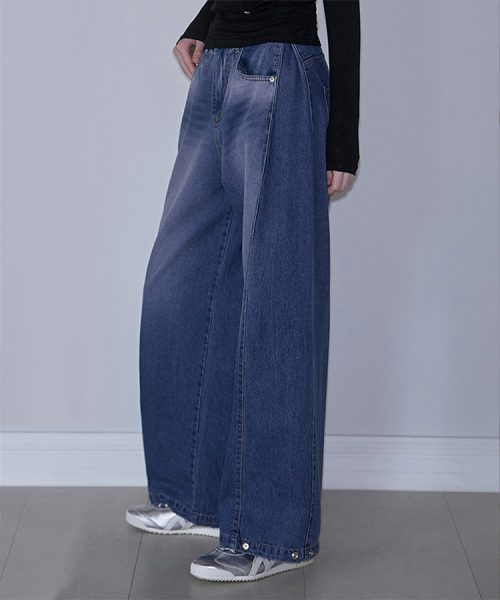 デニムパンツ  Side Tuck Wide Denim Pants [Pink Blue]（デニムパンツ）｜ROSEFRANTZ