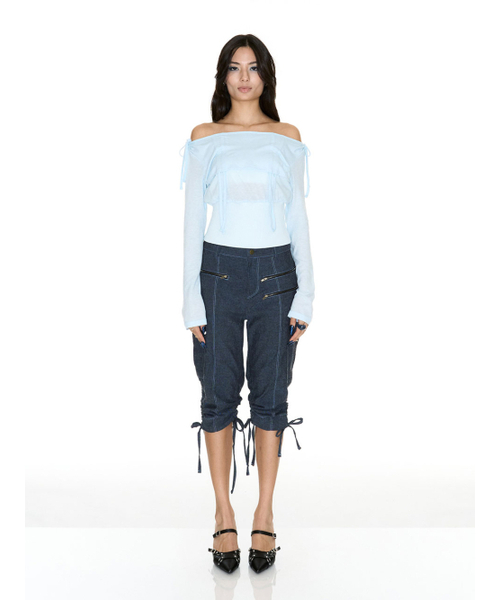 SETSETSET(セットセットセット)の「LAVIGNE OFF-SHOULDER SHIRRING SKY BLUE(Tシャツ/カットソー・レディース・その他・FREE)」の2枚目の写真