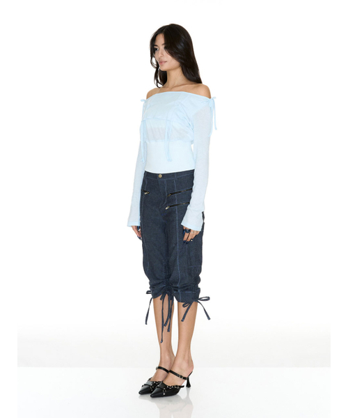 SETSETSET(セットセットセット)の「LAVIGNE OFF-SHOULDER SHIRRING SKY BLUE(Tシャツ/カットソー・レディース・その他・FREE)」の3枚目の写真