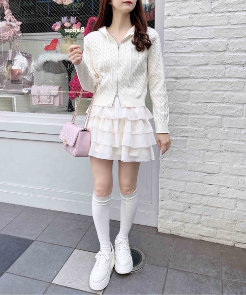 INGNI（イング）の「プレート付ケーブルニットパーカー（パーカー・レディース・グレー/アイボリー/ネイビー/ピンク・M）」の15枚目の写真