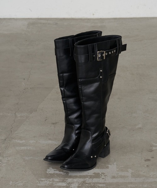 RAY CASSIN(レイカズン)の「ベルト付ロングブーツ(ブーツ・レディース・キャメル/ブラック・S/M/L)」の11枚目の写真