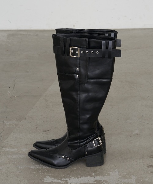 RAY CASSIN(レイカズン)の「ベルト付ロングブーツ(ブーツ・レディース・キャメル/ブラック・S/M/L)」の9枚目の写真