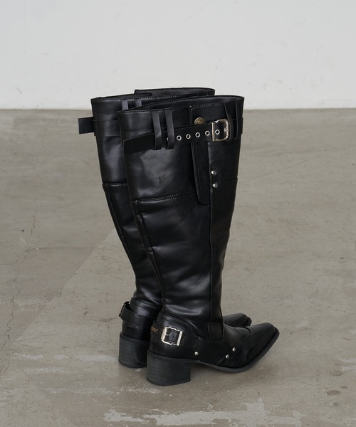 RAY CASSIN(レイカズン)の「ベルト付ロングブーツ(ブーツ・レディース・キャメル/ブラック・S/M/L)」の8枚目の写真