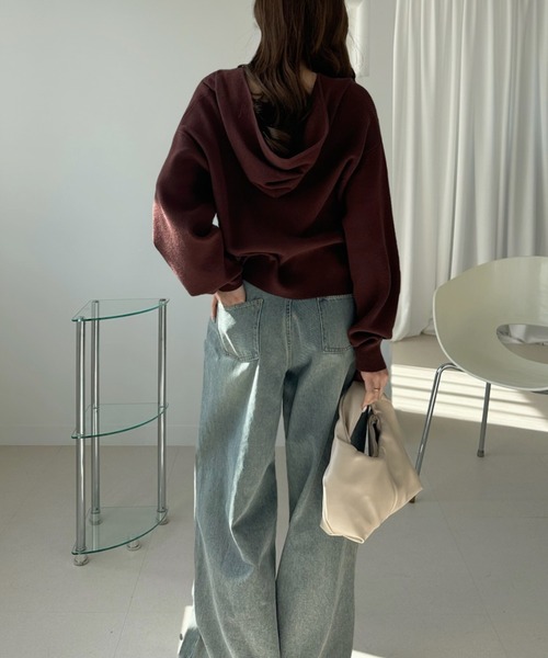 TREOVER(トレオーバー)の「ルーズシルエットフーディーニットトップス(ニット/セーター・レディース・グレー/アイボリー/ライトブルー/ブラウン・FREE)」の14枚目の写真