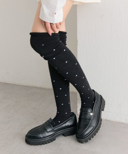 mystic（ミスティック）の「ドットハイソックス（ソックス/靴下・レディース・ブラック/オフホワイト・FREE）」の2枚目の写真