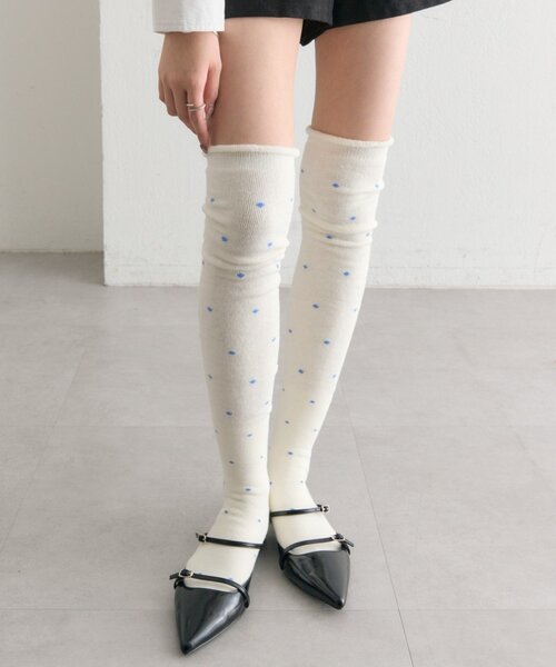 mystic（ミスティック）の「ドットハイソックス（ソックス/靴下・レディース・ブラック/オフホワイト・FREE）」の5枚目の写真