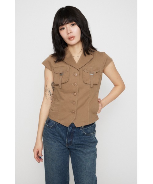 LAGUA GEM（ラグアジェム）の「POCKET COMPACT  SHIRT トップス（シャツ/ブラウス・レディース・ブラック/グレー/ベージュ・FREE）」の5枚目の写真