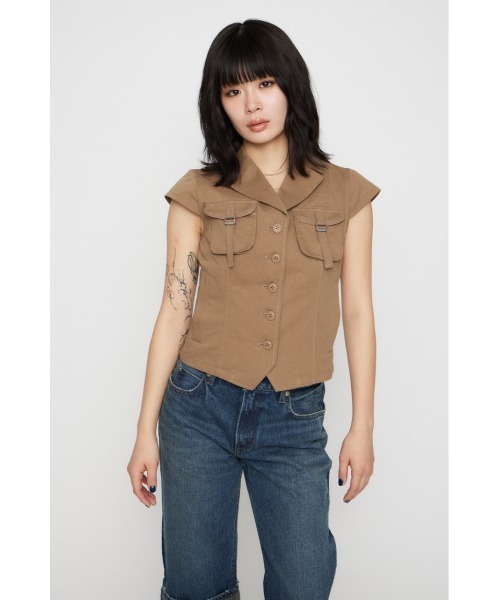 LAGUA GEM（ラグアジェム）の「POCKET COMPACT  SHIRT トップス（シャツ/ブラウス・レディース・ブラック/グレー/ベージュ・FREE）」の6枚目の写真