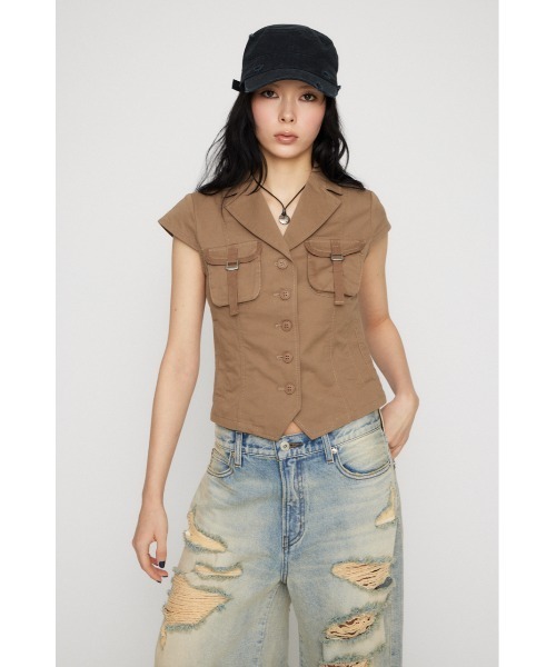 LAGUA GEM（ラグアジェム）の「POCKET COMPACT  SHIRT トップス（シャツ/ブラウス・レディース・ブラック/グレー/ベージュ・FREE）」の5枚目の写真