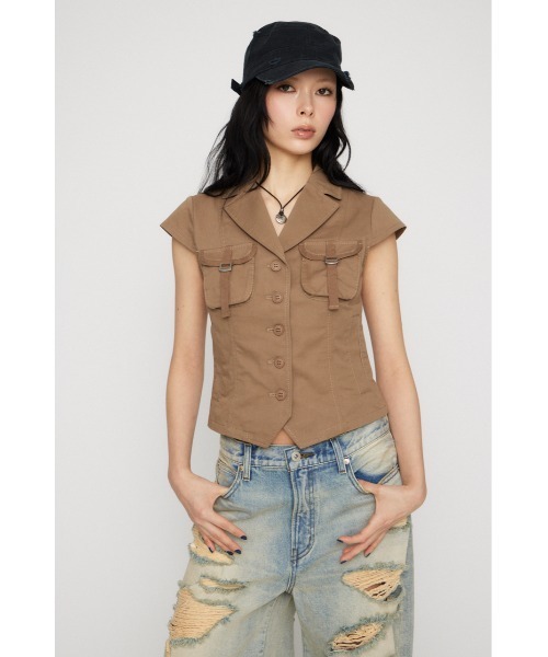 LAGUA GEM（ラグアジェム）の「POCKET COMPACT  SHIRT トップス（シャツ/ブラウス・レディース・ブラック/グレー/ベージュ・FREE）」の6枚目の写真