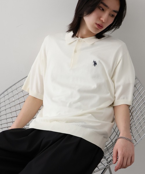 U.S. POLO ASSN.(ユーエスポロアッスン)の「【U.S. POLO ASSN./ユーエスポロアッスン】接触冷感 ワンポイントロゴ刺繍 半袖ニットポロシャツ(ポロシャツ・メンズ・オフホワイト/ブラック/ネイビー・LL/M/L)」の2枚目の写真