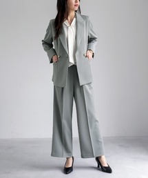 White Collection（ホワイトコレクション）の「【 軽やかにハンサム映え 】メランジツイル・ダブルジャケット&ストレートパンツスーツセット（スーツセット）」