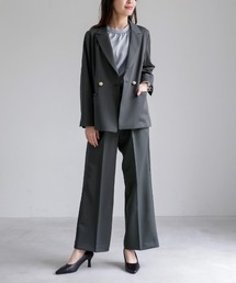 White Collection（ホワイトコレクション）の「【 軽やかにハンサム映え 】メランジツイル・ダブルジャケット&ストレートパンツスーツセット（スーツセット）」