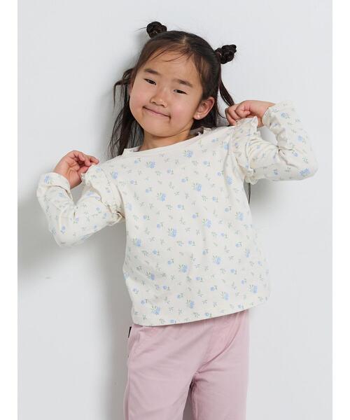 Samansa Mos2 Lagom(サマンサモスモスラーゴム)の「肩フリル花柄ロンT(Tシャツ/カットソー・キッズ・ピンク/オフホワイト・95/120/110/100/130)」の1枚目の写真