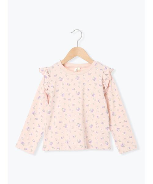 Samansa Mos2 Lagom(サマンサモスモスラーゴム)の「肩フリル花柄ロンT(Tシャツ/カットソー・キッズ・ピンク/オフホワイト・95/120/110/100/130)」の2枚目の写真