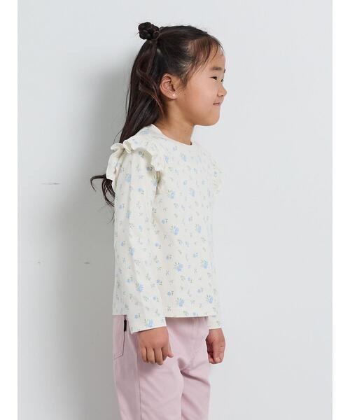 Samansa Mos2 Lagom(サマンサモスモスラーゴム)の「肩フリル花柄ロンT(Tシャツ/カットソー・キッズ・ピンク/オフホワイト・95/120/110/100/130)」の3枚目の写真