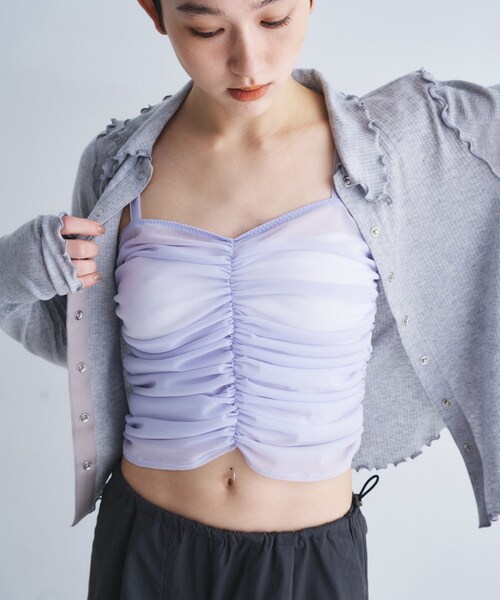 CODE A(コードエー)の「organza shirring cami(タンクトップ・レディース・ブラック/パープル/ホワイト・00)」の3枚目の写真