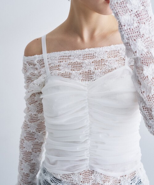 CODE A(コードエー)の「organza shirring cami(タンクトップ・レディース・ブラック/パープル/ホワイト・00)」の1枚目の写真