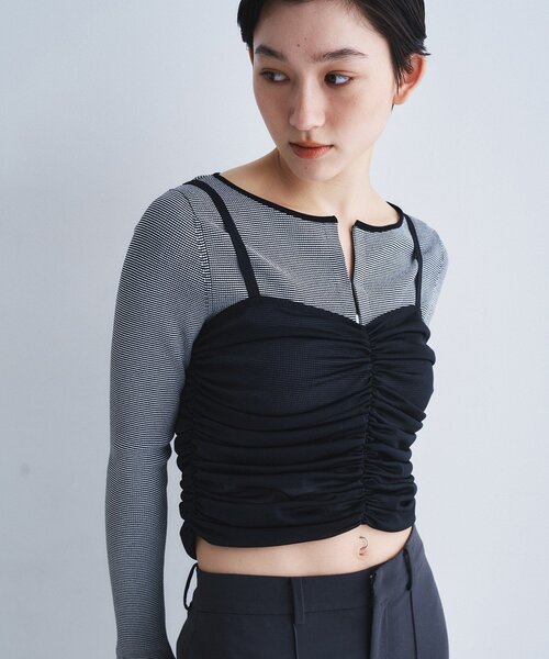 CODE A(コードエー)の「organza shirring cami(タンクトップ・レディース・ブラック/パープル/ホワイト・00)」の2枚目の写真