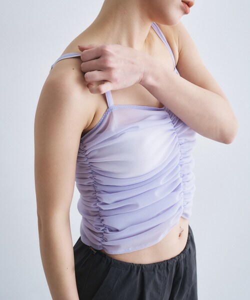 CODE A(コードエー)の「organza shirring cami(タンクトップ・レディース・ブラック/パープル/ホワイト・00)」の6枚目の写真