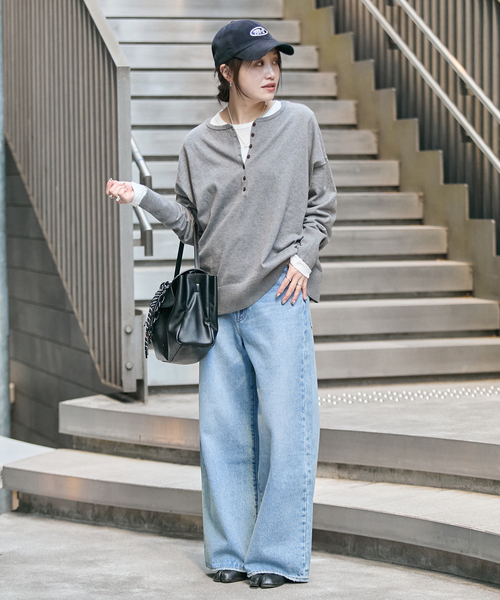 JOURNAL STANDARD(ジャーナルスタンダード)の「コットンシルクミックス2WAYヘンリー(ニット/セーター・レディース・グレー/ネイビー・FREE)」の6枚目の写真