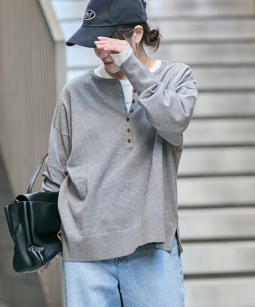 JOURNAL STANDARD(ジャーナルスタンダード)の「コットンシルクミックス2WAYヘンリー(ニット/セーター・レディース・グレー/ネイビー・FREE)」の8枚目の写真