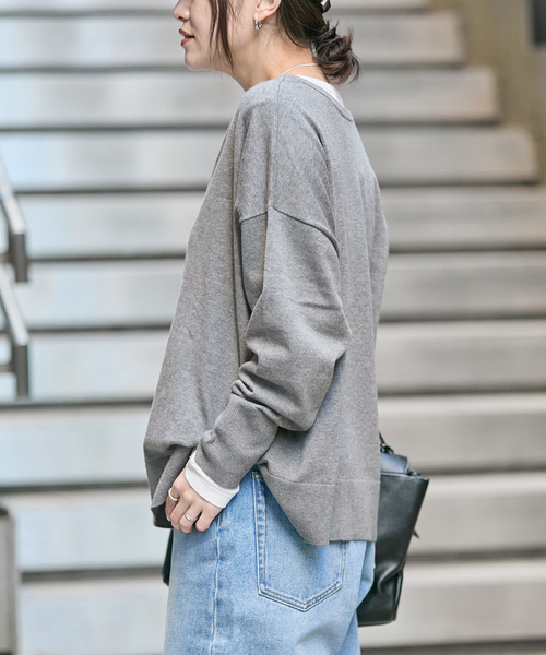 JOURNAL STANDARD(ジャーナルスタンダード)の「コットンシルクミックス2WAYヘンリー(ニット/セーター・レディース・グレー/ネイビー・FREE)」の10枚目の写真