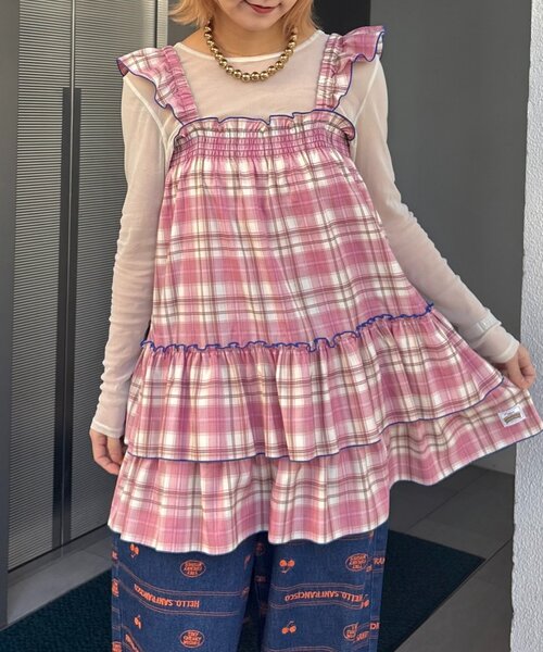 CIAOPANIC TYPY(チャオパニックティピー)の「【HELLO.SANFRANCISCO/ハローサンフランシスコ】チェックチュニックワンピ(ワンピース・レディース・サックスブルー/ブラック/ピンク・ONE SIZE)」の3枚目の写真