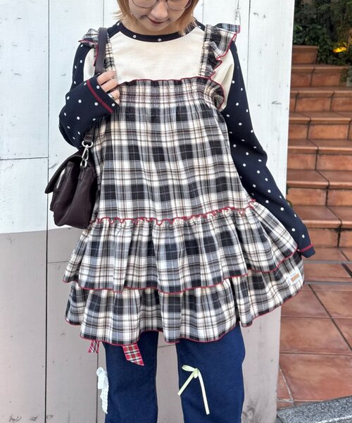 CIAOPANIC TYPY(チャオパニックティピー)の「【HELLO.SANFRANCISCO/ハローサンフランシスコ】チェックチュニックワンピ(ワンピース・レディース・サックスブルー/ブラック/ピンク・ONE SIZE)」の2枚目の写真