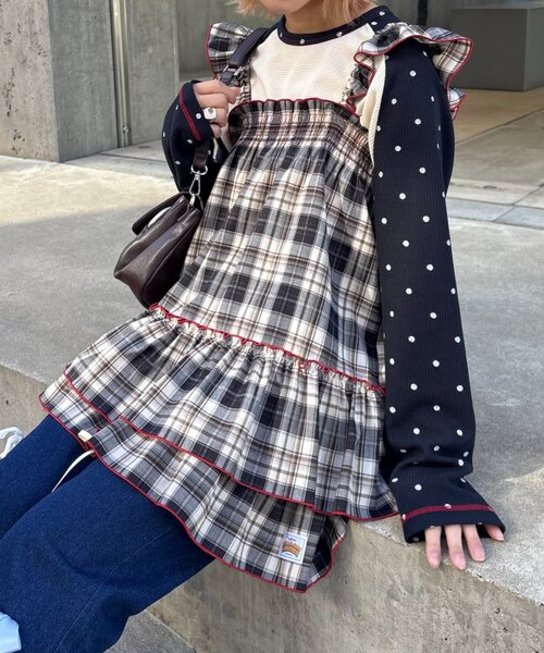 CIAOPANIC TYPY(チャオパニックティピー)の「【HELLO.SANFRANCISCO/ハローサンフランシスコ】チェックチュニックワンピ(ワンピース・レディース・サックスブルー/ブラック/ピンク・ONE SIZE)」の4枚目の写真