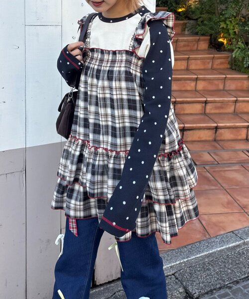 CIAOPANIC TYPY(チャオパニックティピー)の「【HELLO.SANFRANCISCO/ハローサンフランシスコ】チェックチュニックワンピ(ワンピース・レディース・サックスブルー/ブラック/ピンク・ONE SIZE)」の5枚目の写真