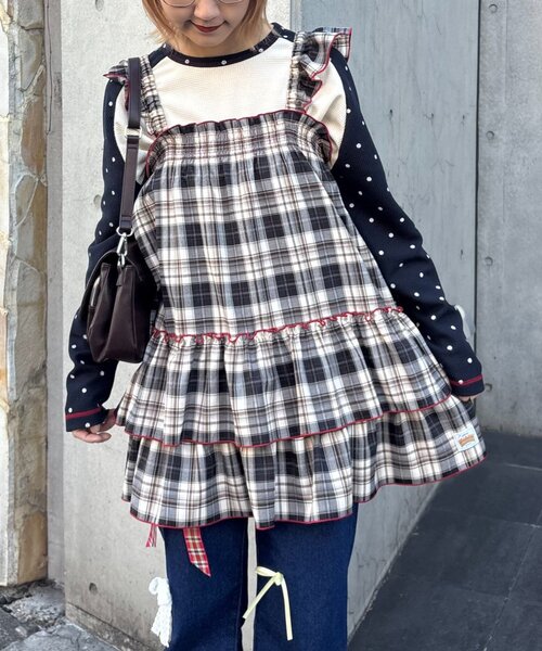 CIAOPANIC TYPY(チャオパニックティピー)の「【HELLO.SANFRANCISCO/ハローサンフランシスコ】チェックチュニックワンピ(ワンピース・レディース・サックスブルー/ブラック/ピンク・ONE SIZE)」の6枚目の写真