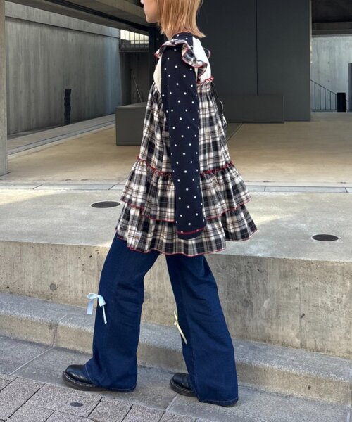 CIAOPANIC TYPY(チャオパニックティピー)の「【HELLO.SANFRANCISCO/ハローサンフランシスコ】チェックチュニックワンピ(ワンピース・レディース・サックスブルー/ブラック/ピンク・ONE SIZE)」の11枚目の写真