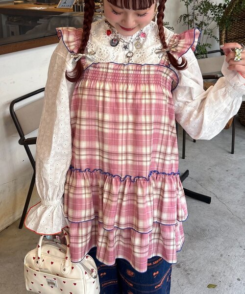 CIAOPANIC TYPY(チャオパニックティピー)の「【HELLO.SANFRANCISCO/ハローサンフランシスコ】チェックチュニックワンピ(ワンピース・レディース・サックスブルー/ブラック/ピンク・ONE SIZE)」の14枚目の写真