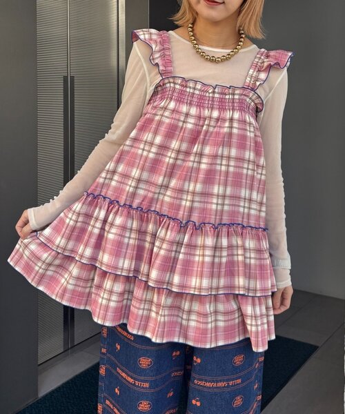 CIAOPANIC TYPY(チャオパニックティピー)の「【HELLO.SANFRANCISCO/ハローサンフランシスコ】チェックチュニックワンピ(ワンピース・レディース・サックスブルー/ブラック/ピンク・ONE SIZE)」の17枚目の写真