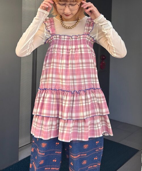 CIAOPANIC TYPY(チャオパニックティピー)の「【HELLO.SANFRANCISCO/ハローサンフランシスコ】チェックチュニックワンピ(ワンピース・レディース・サックスブルー/ブラック/ピンク・ONE SIZE)」の18枚目の写真
