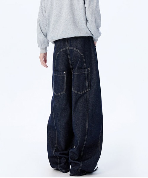neos(ネオス)の「【neos】ユニセックス リジット ワンウォッシュ ステッチ ルーズ カーブ ワイド デニム パンツ メンズ レディース(デニムパンツ・メンズ・ブルー/ブラック・MEDIUM/LARGE/X-LARGE)」の17枚目の写真