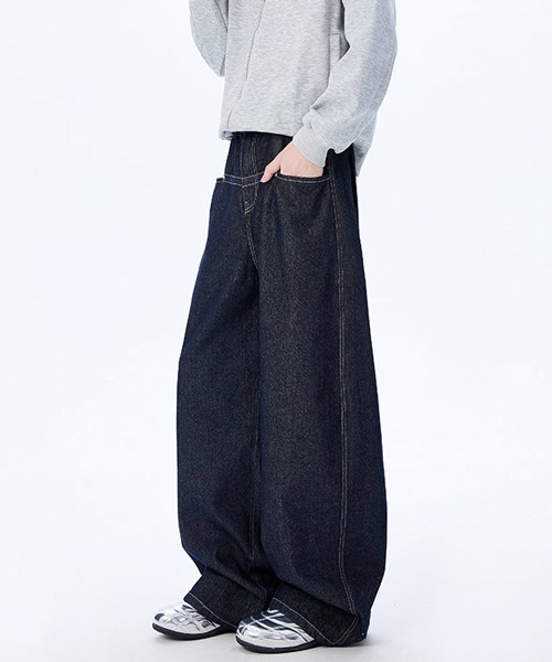 neos(ネオス)の「【neos】ユニセックス リジット ワンウォッシュ ステッチ ルーズ カーブ ワイド デニム パンツ メンズ レディース(デニムパンツ・メンズ・ブルー/ブラック・MEDIUM/LARGE/X-LARGE)」の16枚目の写真