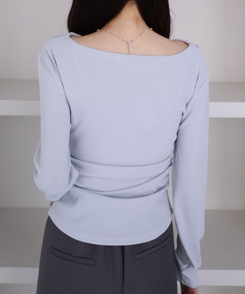 archives（アルシーヴ）の「【ＯＮかわ】クロスタックドレープオフショルカットＴＯＰＳ（Tシャツ/カットソー・レディース・グリーン/ブルー/ブラック/アイボリー・MEDIUM）」の14枚目の写真