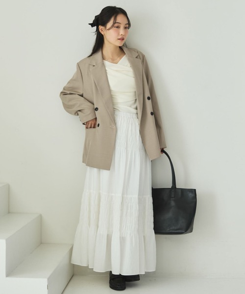 archives（アルシーヴ）の「【ＯＮかわ】クロスタックドレープオフショルカットＴＯＰＳ（Tシャツ/カットソー・レディース・グリーン/ブルー/ブラック/アイボリー・MEDIUM）」の9枚目の写真